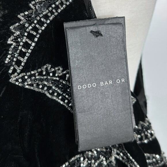 Dodo Bar Or Agnes Black Velvet Beaded Dress - Asymmetrical Ruffled Hem - Picture 7 of 9